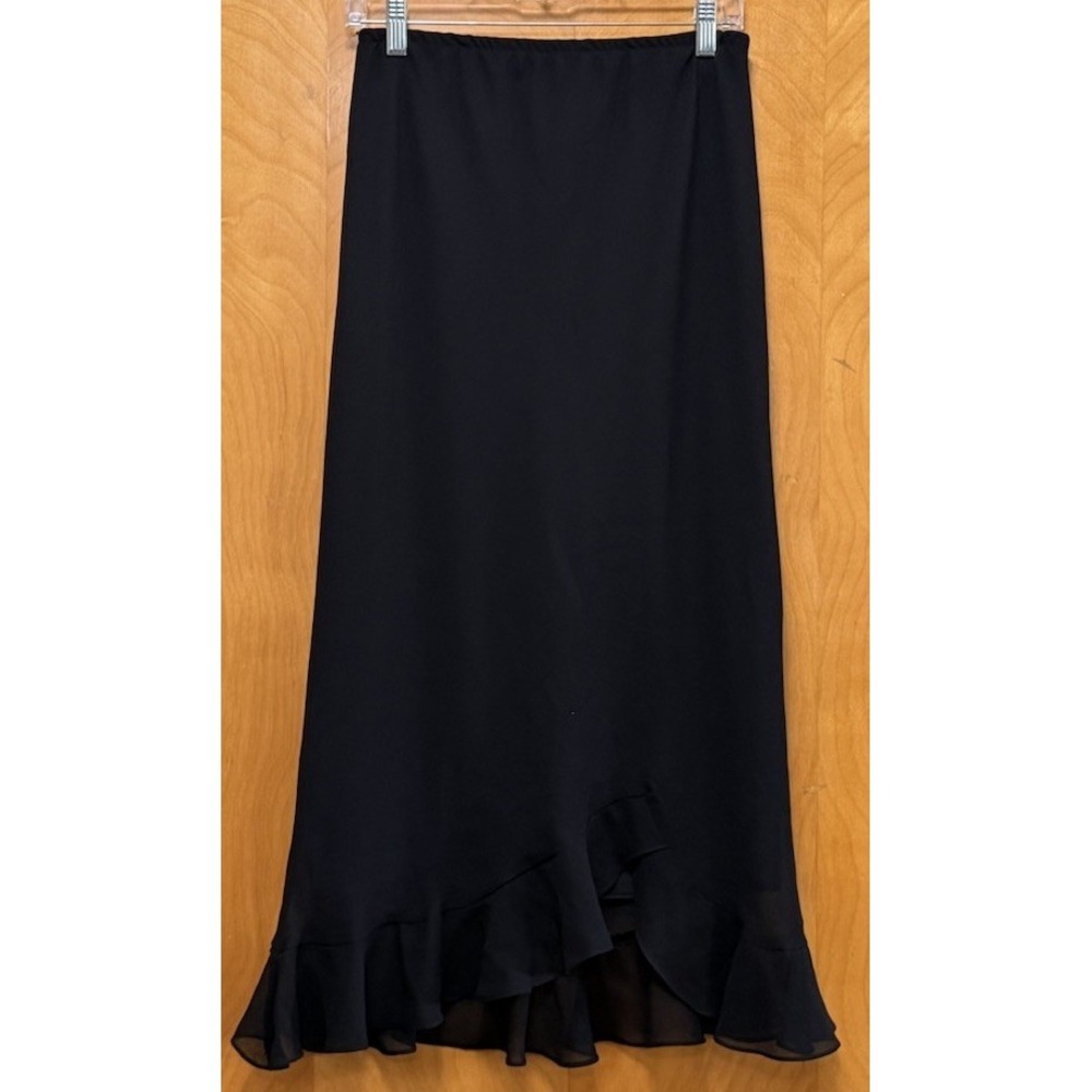 MSK Petites Ruffle Hem Sheer Overlay Maxi Skirt Stretch Whimsy Goth Black Sz M‎